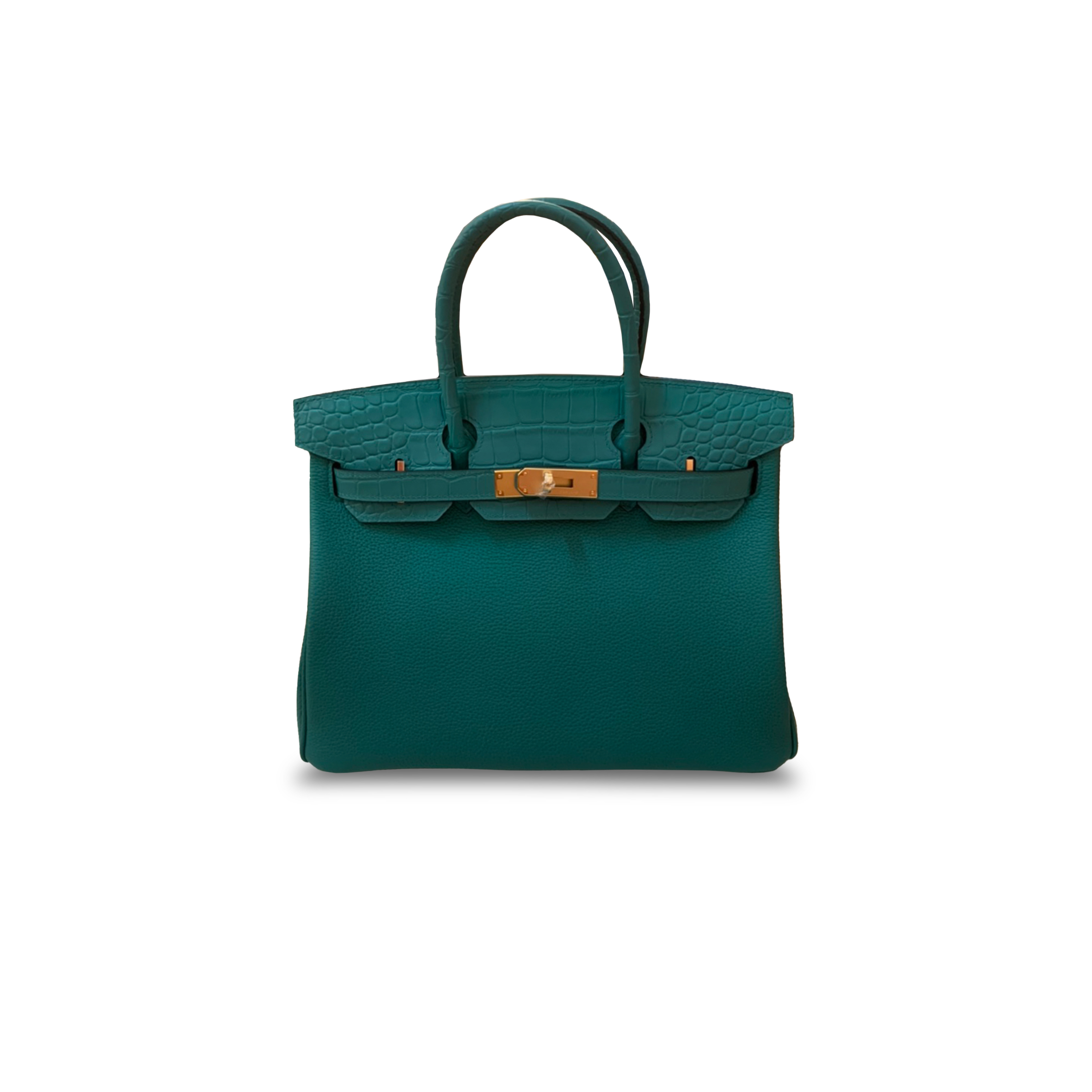 HERMÈS MASTER BIRKIN 30 MATTE CROCODILE AND TOGO LEATHER EMERALD GREEN GOLD BUCKLE H076235CK31 (30*22*16cm)